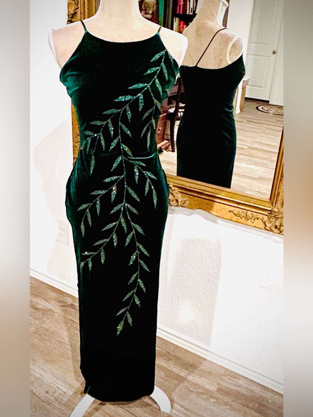 90s Velvet Burnout Prom Dress Lucky Emerald Green Forest Fairy Vintage Fairycore